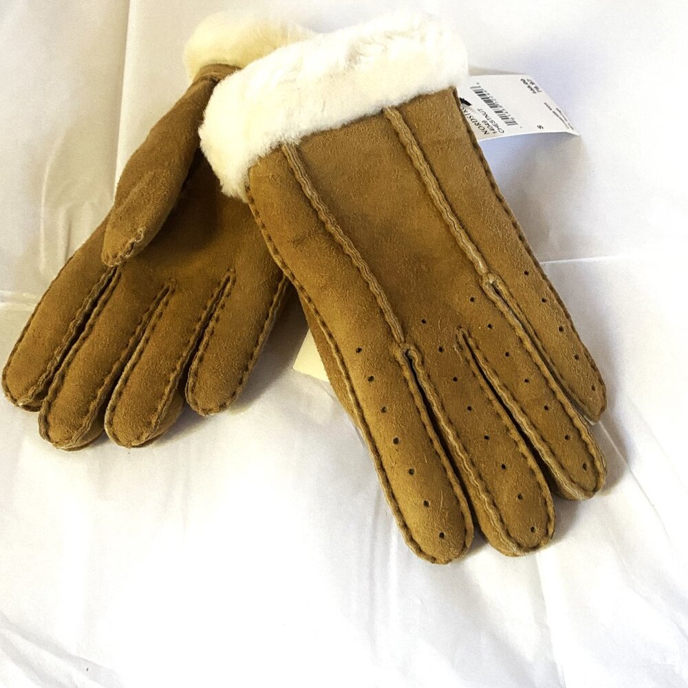 NWT UGG CHESTNUT SUEDE LEATHER SHEEPSKIN WOOL LINING GLOVES SIZE: S/P